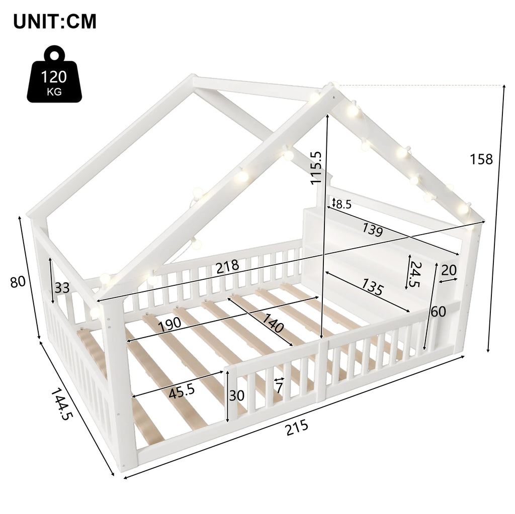 Dimensions du lit cabane L'Étoile : 215 × 144,5 × 158 cm