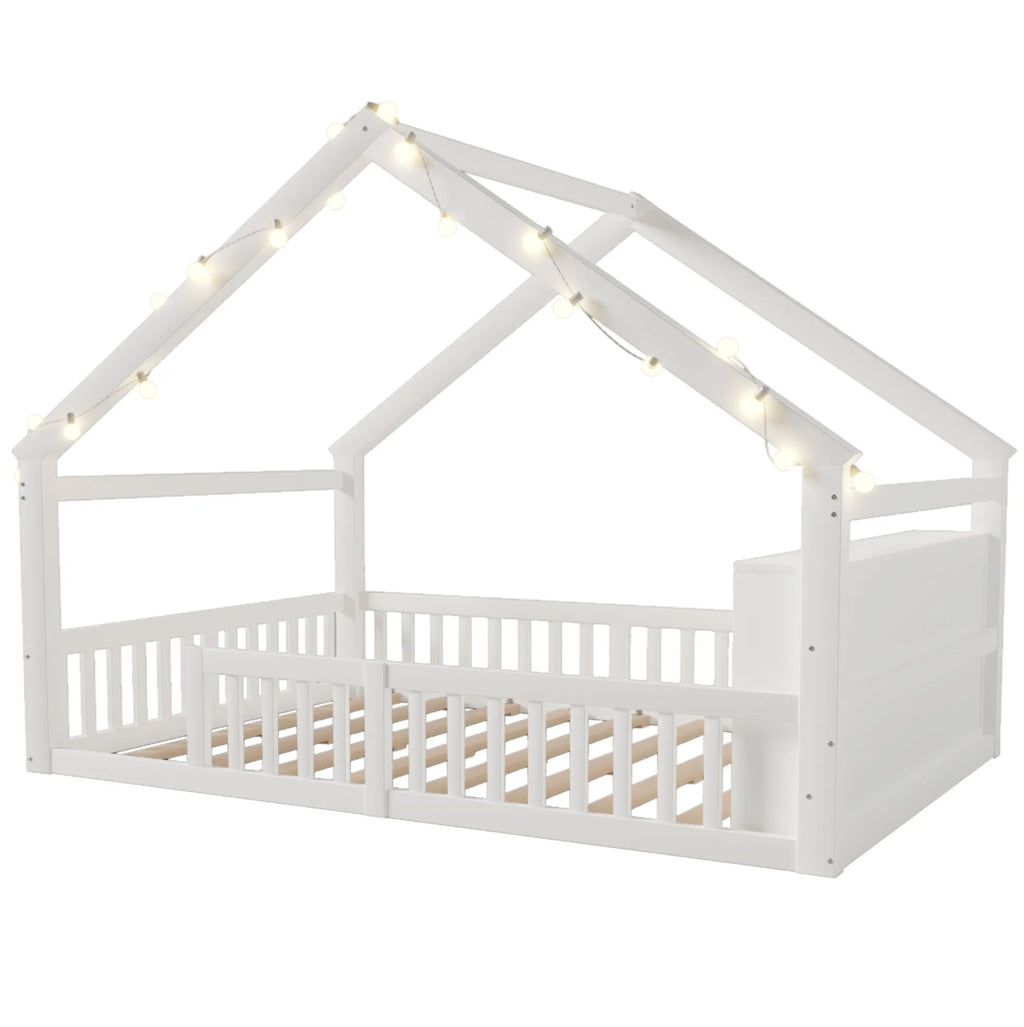 Structure du lit cabane L'Étoile en blanc, toit en forme de maison