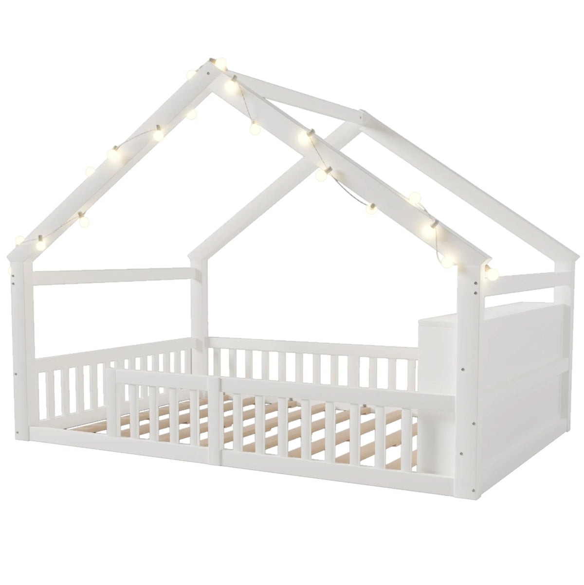 Structure du lit cabane L'Étoile en blanc, toit en forme de maison