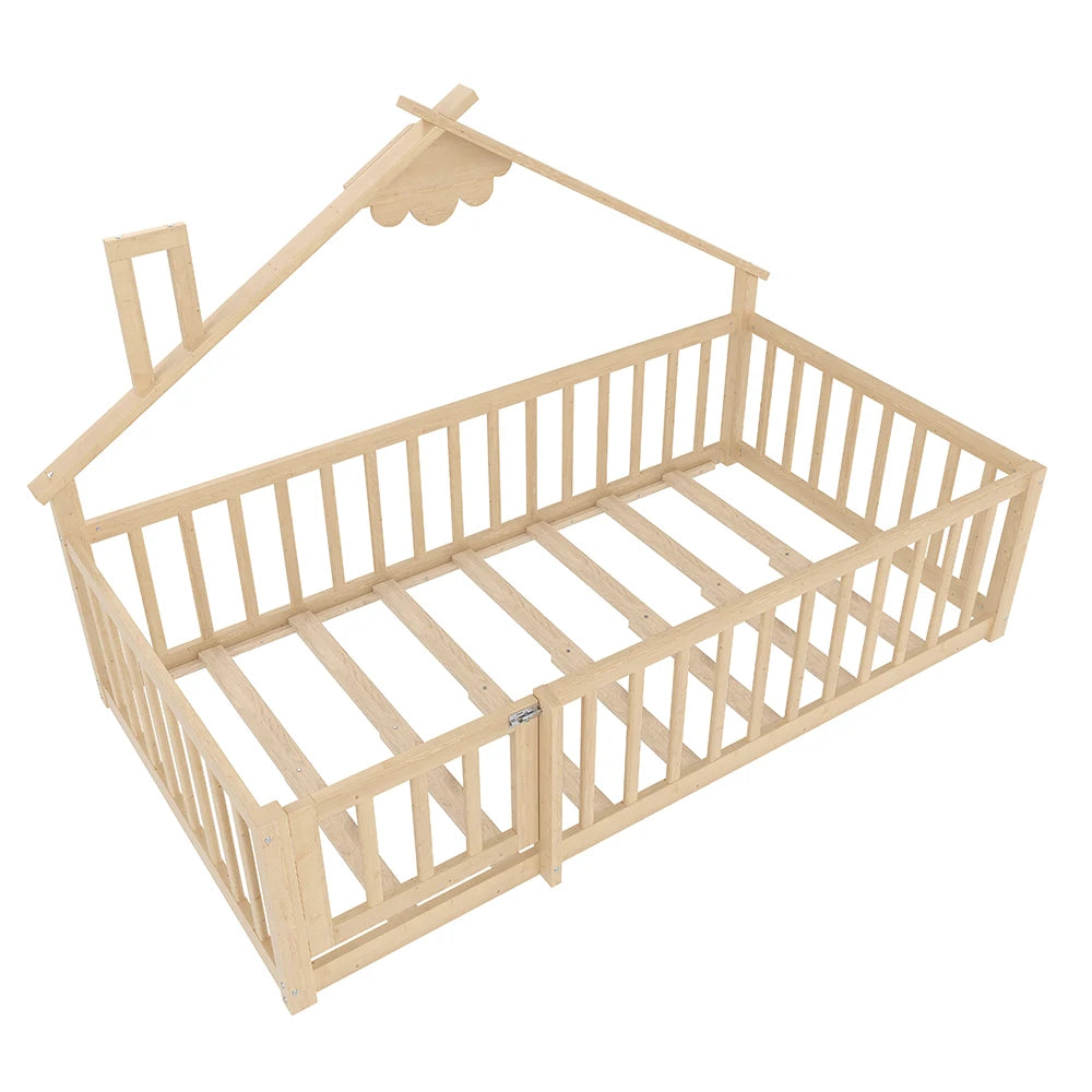 Structure du lit cabane avec sommier à lattes et barrières sur tout le tour